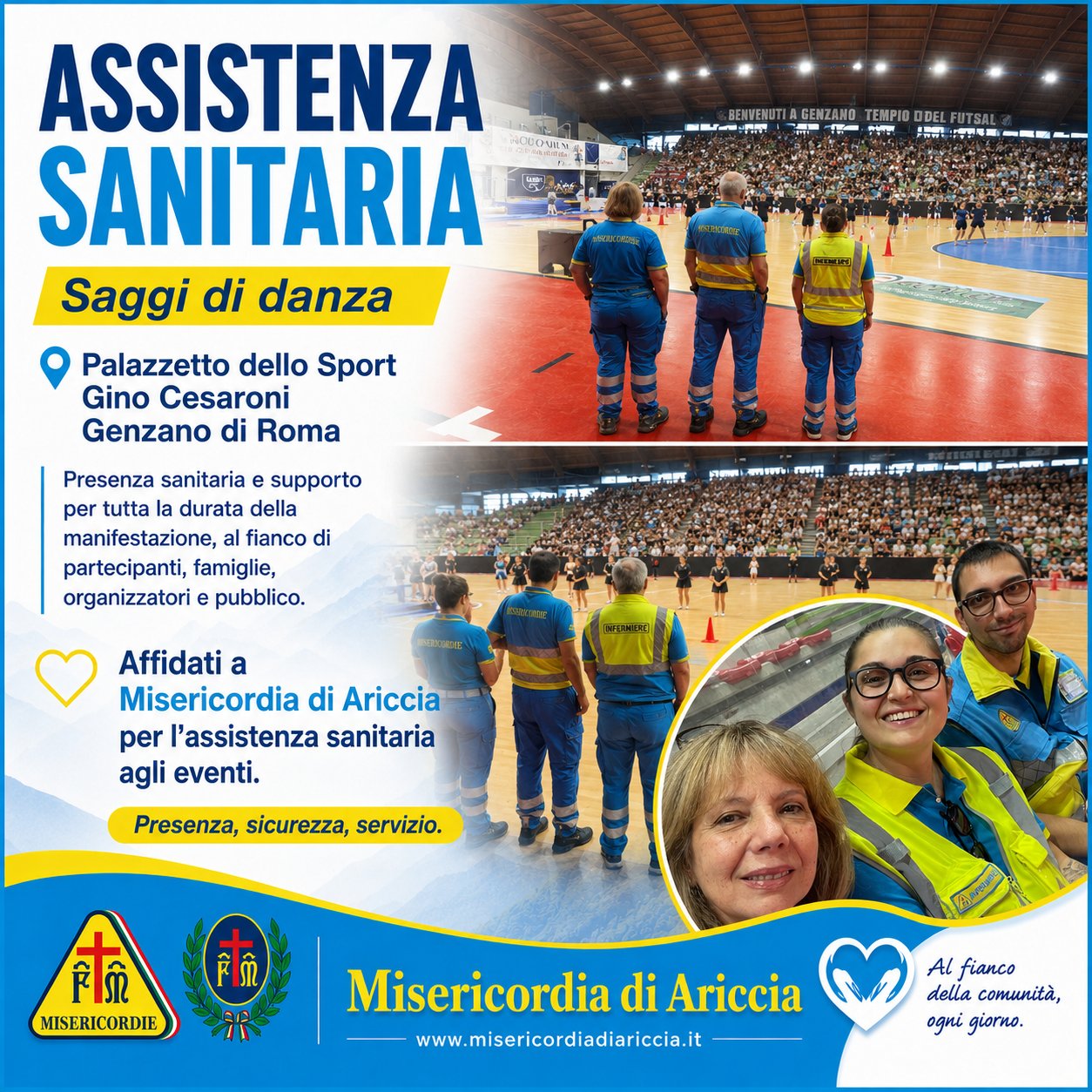 Assistenza sanitaria della Misericordia di Ariccia ai saggi di danza presso il Palazzetto dello Sport Gino Cesaroni di Genzano di Roma