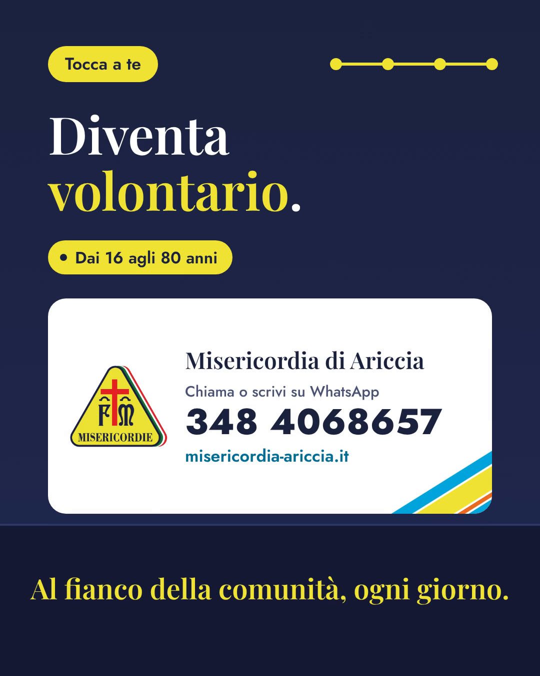 Diventa volontario della Misericordia di Ariccia, dai 16 agli 80 anni: chiama o scrivi su WhatsApp al 348 4068657
