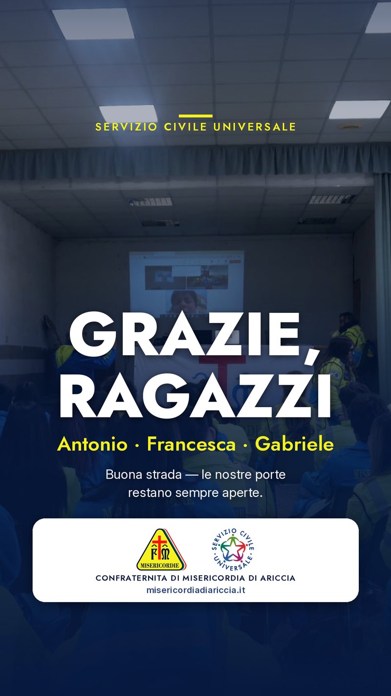 Grazie ragazzi: il saluto della Misericordia ad Antonio, Francesca e Gabriele a fine servizio civile